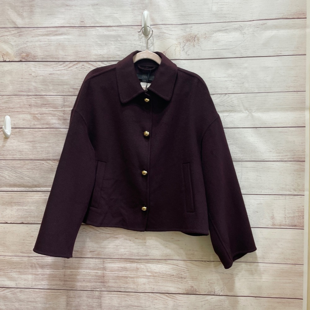 NEW‎ WITH TAGS ZARA WOOL BLEND BLAZER IN BURGUNDY - Picture 2 of 8